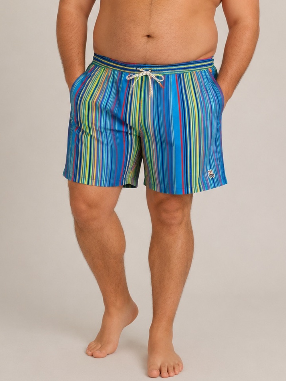 Psycho Bunny Men’s Big & Tall Adkins Glacial Blue Striped Swim Shorts 3XLT
